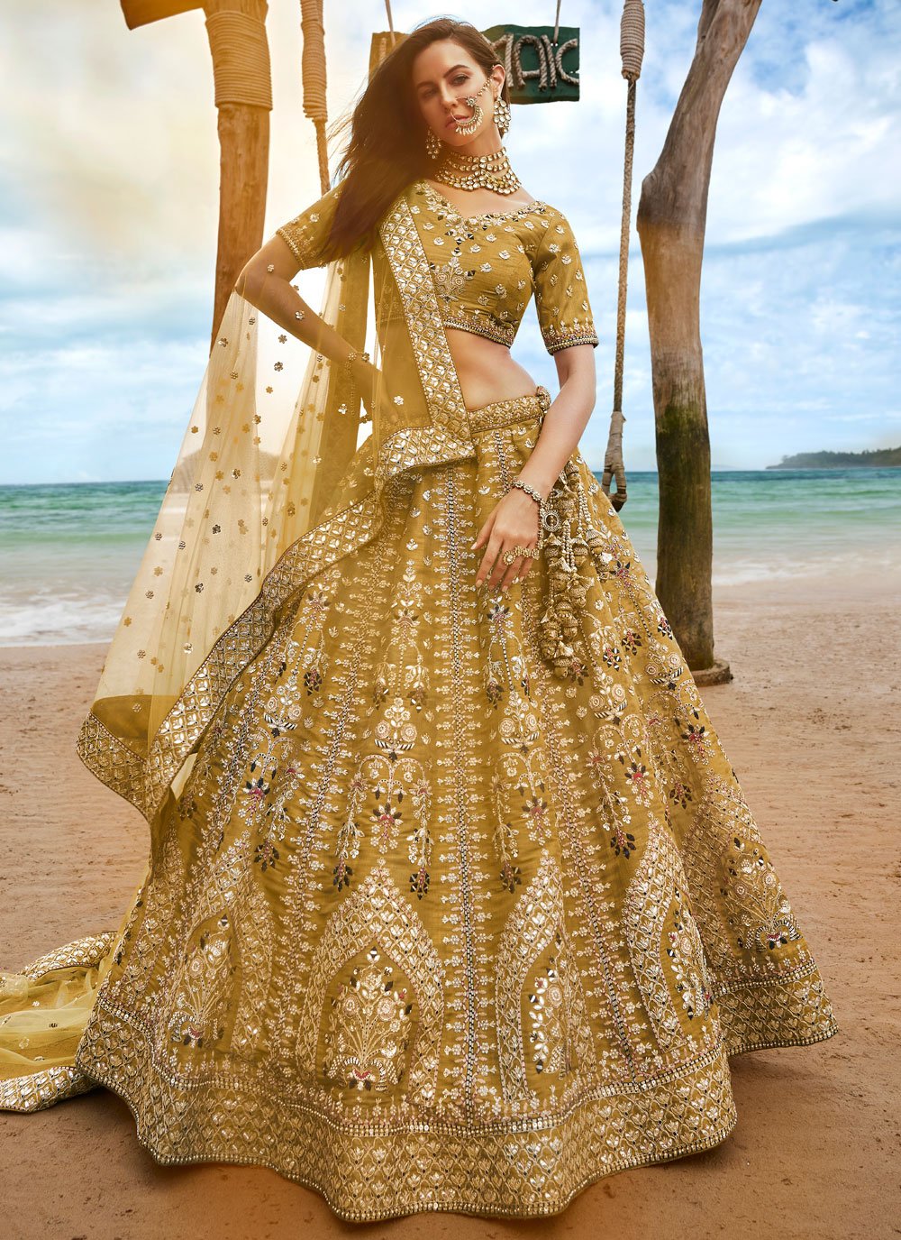 Buy online Yellow Mirror Work Lehenga Set from ethnic wear for Women by  Rasm O Riwaaz for ₹18000 at 10% off | 2024 Limeroad.com