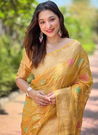 Mustard Organza Casual Sari