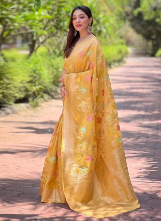 Mustard Organza Casual Sari