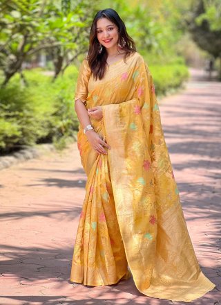 Mustard Organza Casual Sari