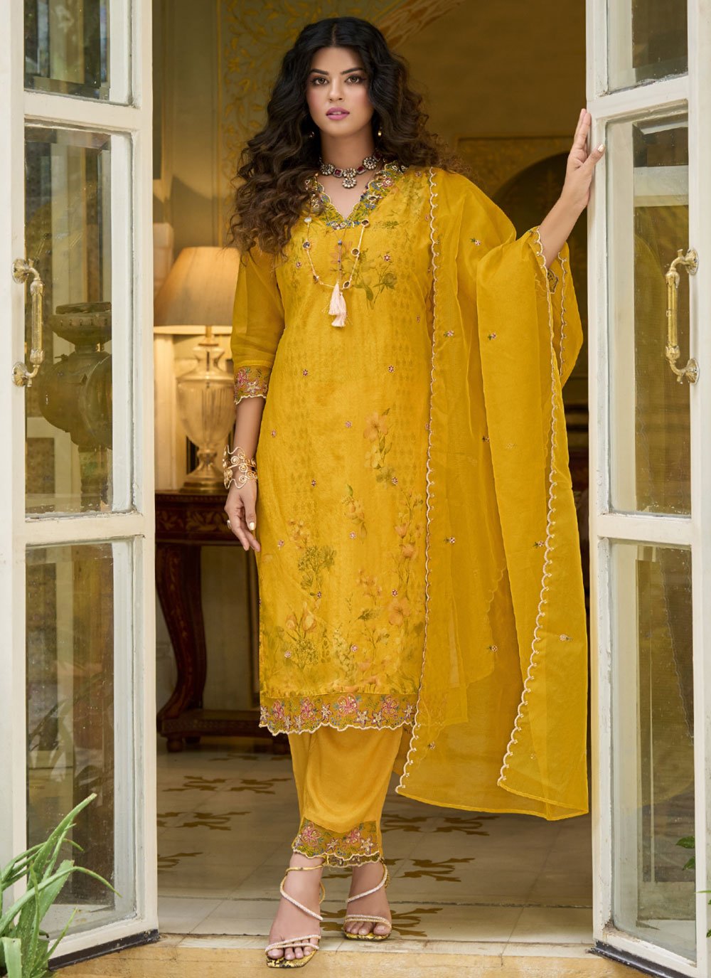 Yellow Golden Gorgeous Designer Pant Style Suit