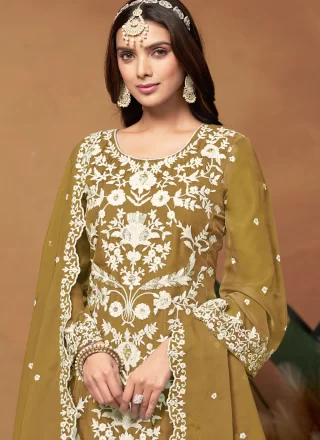 Mustard Organza Salwar Suit with Embroidered and Sequins Work