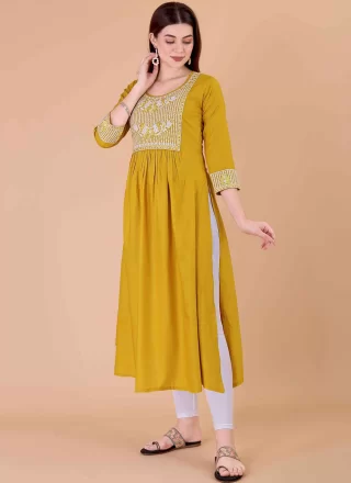 Mustard Rayon Party Wear Kurti