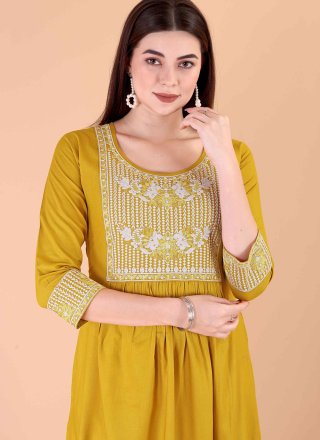 Mustard Rayon Party Wear Kurti