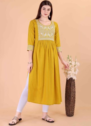Mustard Rayon Party Wear Kurti