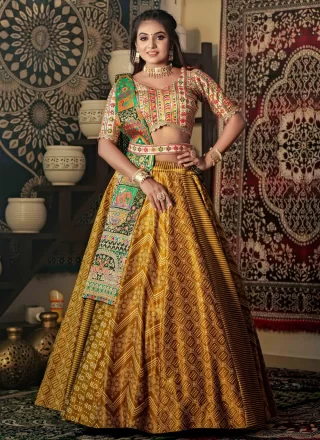Wonderful Yellow Net Embroidered Partywear Lehenga Choli.– Inddus.in