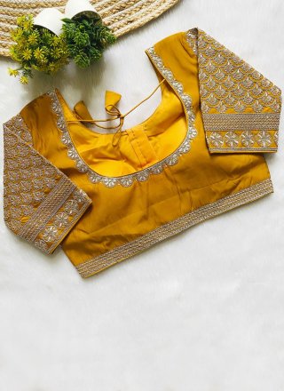 Mustard Silk Embroidered Work Designer Blouse
