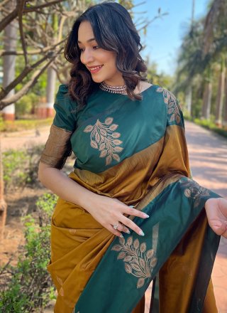 Mustard Silk Weaving and Zari Work Traditional Saree for Women