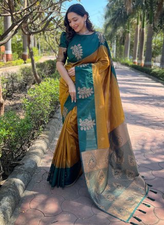 Mustard Silk Weaving and Zari Work Traditional Saree for Women