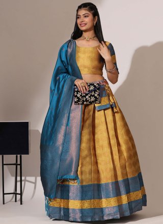 Mustard Silk Woven Work Lehenga Choli for Ceremonial