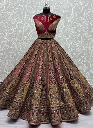 Mustard Velvet Diamond, Embroidered, Mirror, Moti, Patch Border, Sequins, Thread and Zari Work A - Line Lehenga Choli