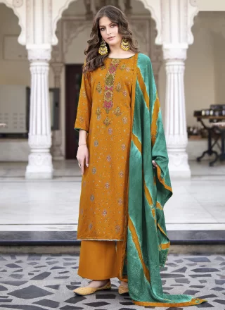 Mustard Viscose Embroidered Work Salwar Suit for Casual