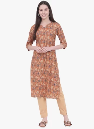 Mustard Viscose Print Work Party Wear Kurti for Casual