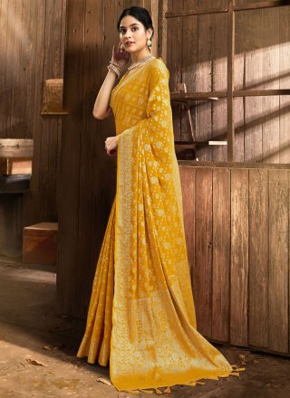 Mustard Woven Work Georgette Designer Sari