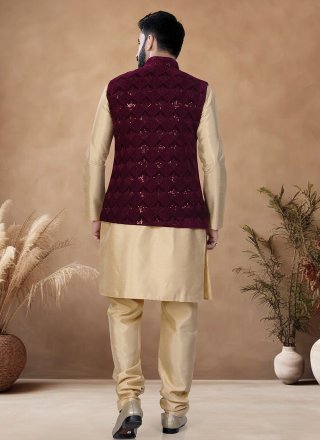 Mystical Gold and Wine Silk Kurta Payjama with Jacket