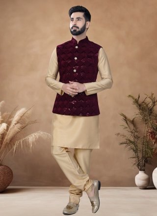 Mystical Gold and Wine Silk Kurta Payjama with Jacket