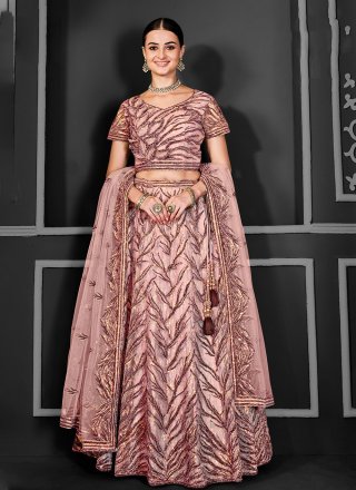 Net A - Line Lehenga Choli In Peach