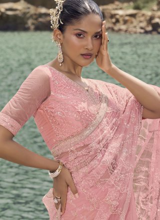 Net Classic Saree with Beads, Sequins and Zari Work
