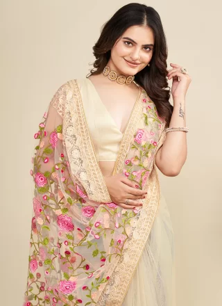 Net Classic Sari In Cream