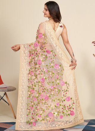 Net Classic Sari In Cream