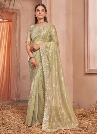 Net Classic Sari with Embroidered and Swarovski Work