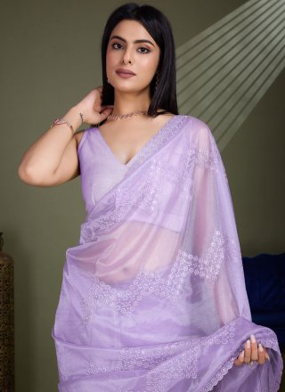 Net Contemporary Saree In Lavender