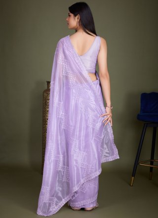 Net Contemporary Saree In Lavender