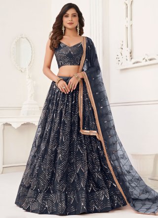 FABPIXEL Blue & Peach-Coloured Embroidered Sequinned Shibori Semi-Stitched  Lehenga & Unstitched Blouse With - Absolutely Desi