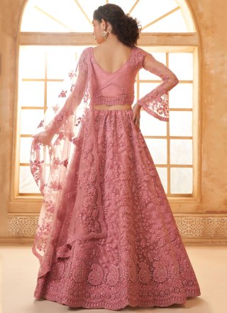 Net Lehenga Choli with Cord, Floral Patch, Stone and Thread Work