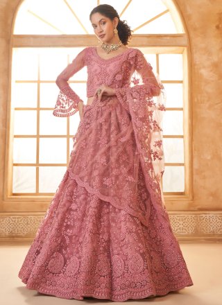 Net Lehenga Choli with Cord, Floral Patch, Stone and Thread Work