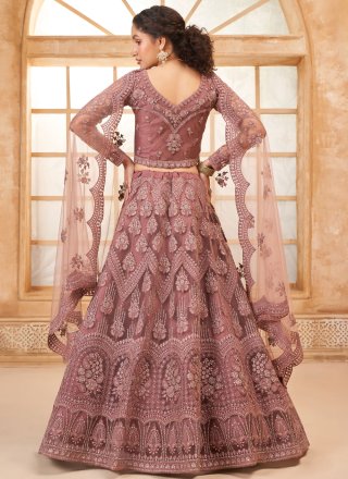 Net Lehenga Choli with Cord, Floral Patch, Stone and Thread Work