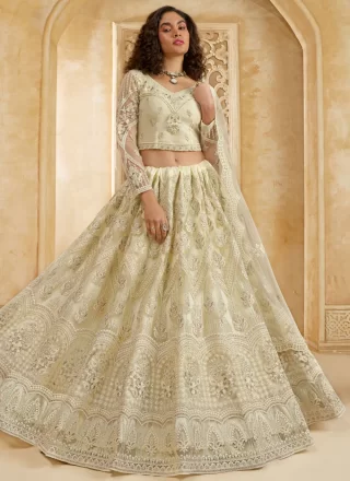 Net Lehenga Choli with Cord, Stone and Thread Work