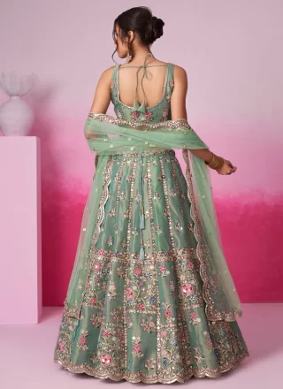 Net Lehenga Choli with Embroidered and Sequins Work