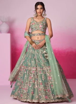 Net Lehenga Choli with Embroidered and Sequins Work