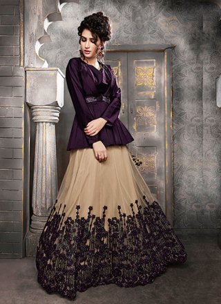 Buy Purple Net Embroidered Mother Of Pearl Mera Fish Cut Lehenga Set For  Women by Kiyohra Online at Aza Fashions.