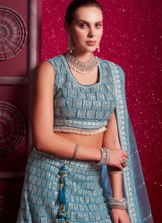 Net Readymade Lehenga Choli In Blue