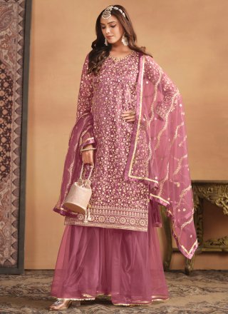 Net Salwar Suit In Lavender