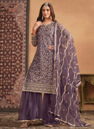 Net Salwar Suit In Purple