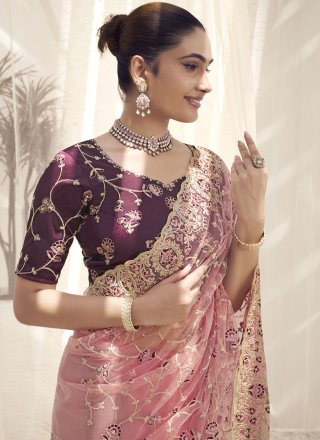 Net Traditional Saree In Pink