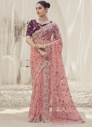 Net Traditional Saree In Pink