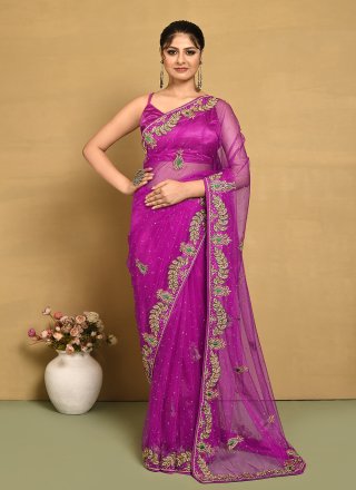 Net Trendy Saree In Rani
