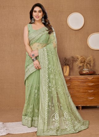 Net Trendy Saree In Sea Green