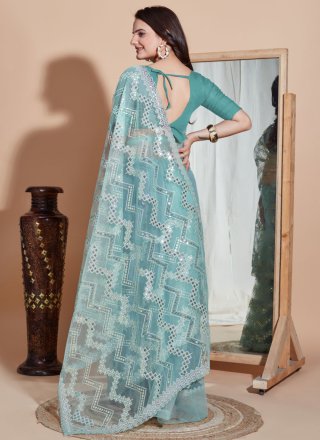 Net Trendy Saree In Turquoise