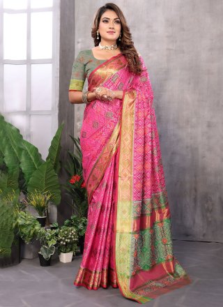 Noble Pink Patola Silk Classic Sari with Weaving Work
