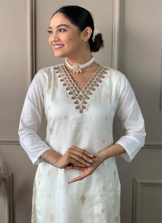 Nylon Pant Style Suit with Embroidered and Print Work