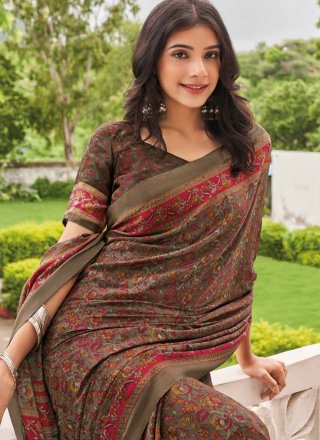 Observable Brown Pure Crepe Traditional Saree