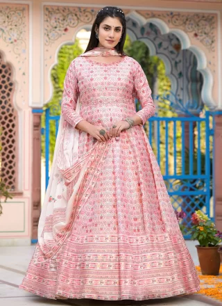 Off White and Pink Silk Designer Gown