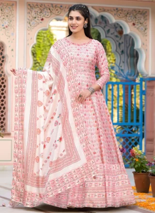 Off White and Pink Silk Designer Gown