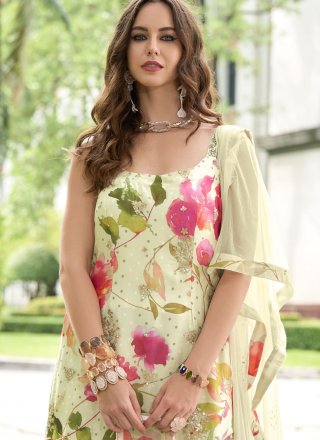 Off White Chinon Salwar Suit with Embroidered and Sequins Work for Women