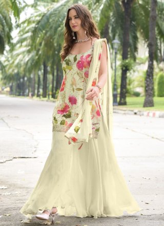 Off White Chinon Salwar Suit with Embroidered and Sequins Work for Women